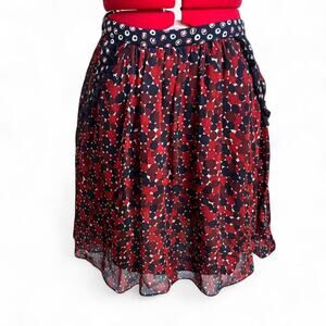 Diane von Furstenberg Marisa Silk Skirt Navy & Red Circle Geometric Pattern Sz 6